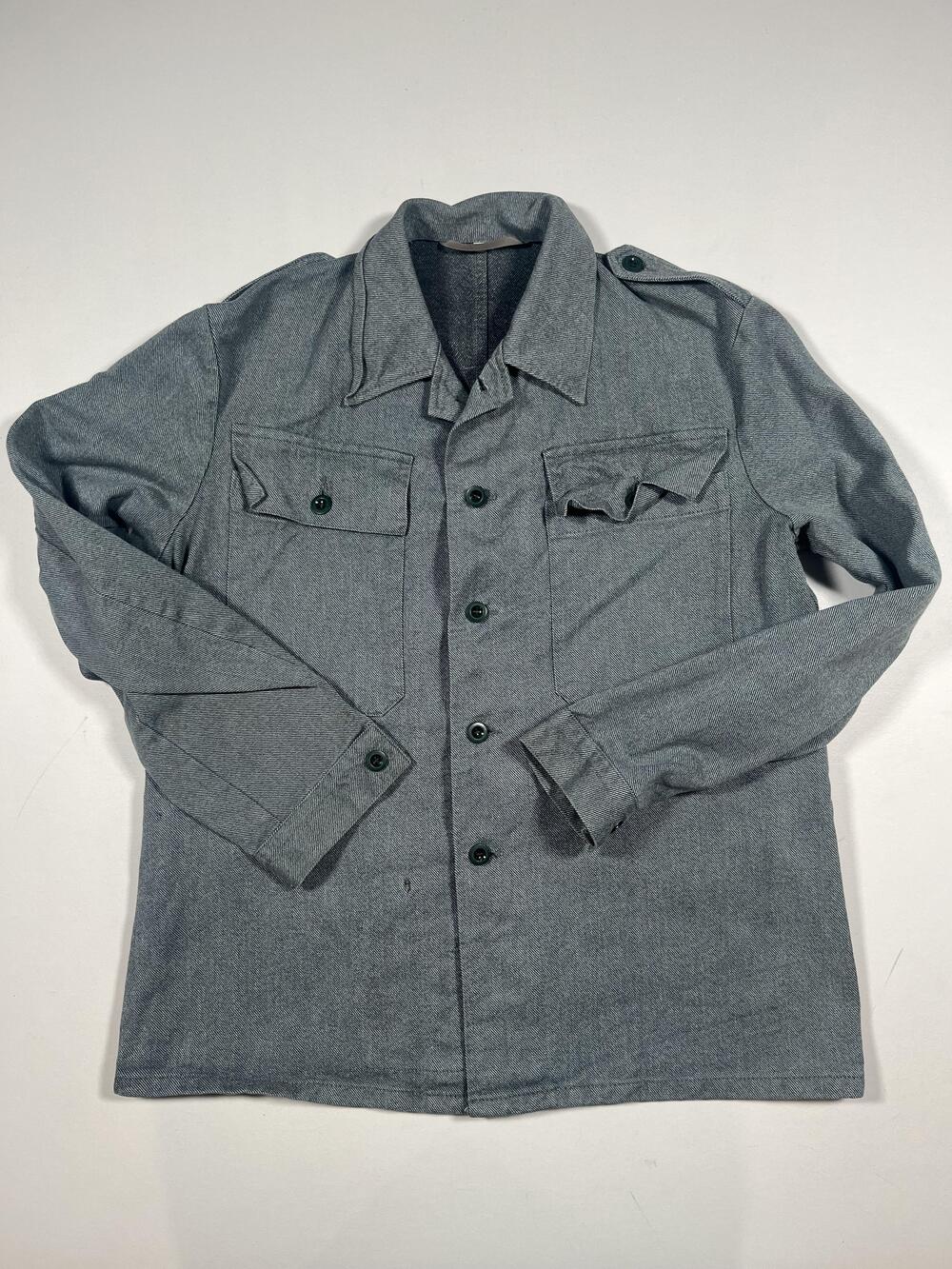Vintage Hess Jacket Mens 52 Gray Military Button Front Unlined Cotton Workwear